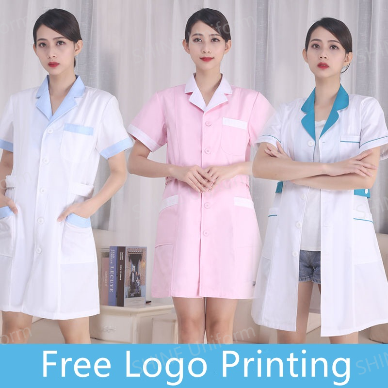 White Nurse Uniforms Short Sle - Medical Lab Logo ulasan dan harga