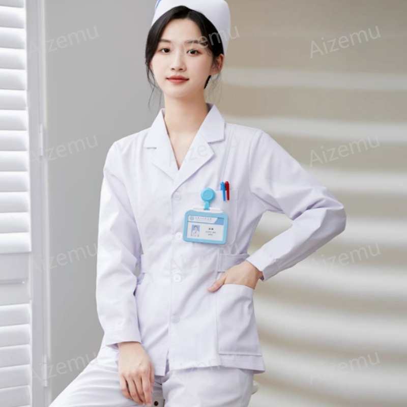 New White Long Sleeve Nurse Un - Medical Lab Logo ulasan dan harga
