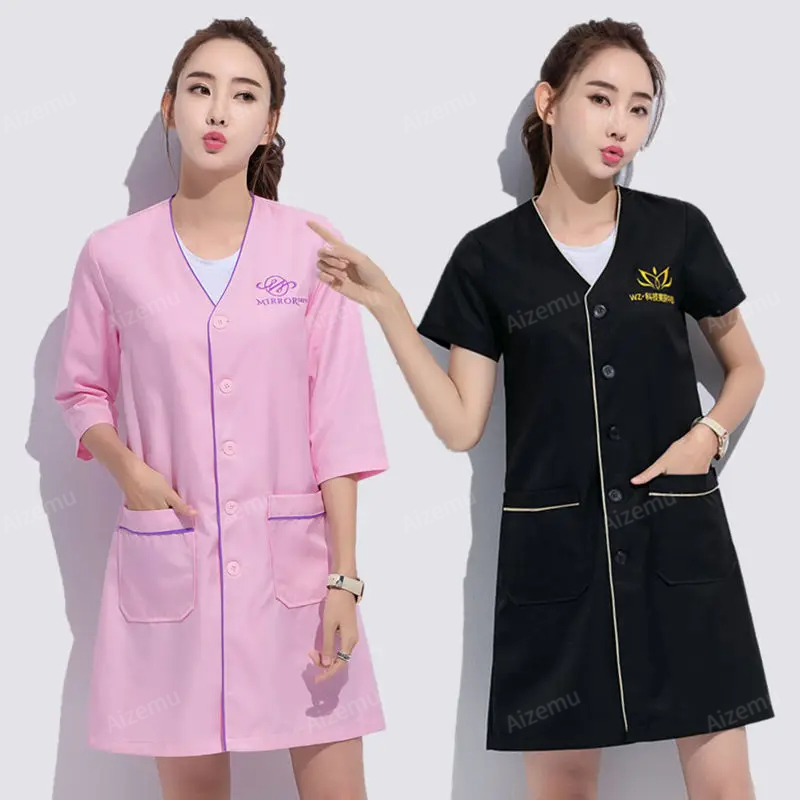 Black short beauty uniform dre - Medical Lab Logo ulasan dan harga