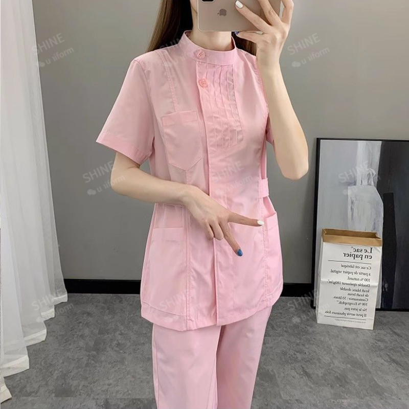 Pink Nurse Uniforms Short Slee - Medical Lab Logo ulasan dan harga