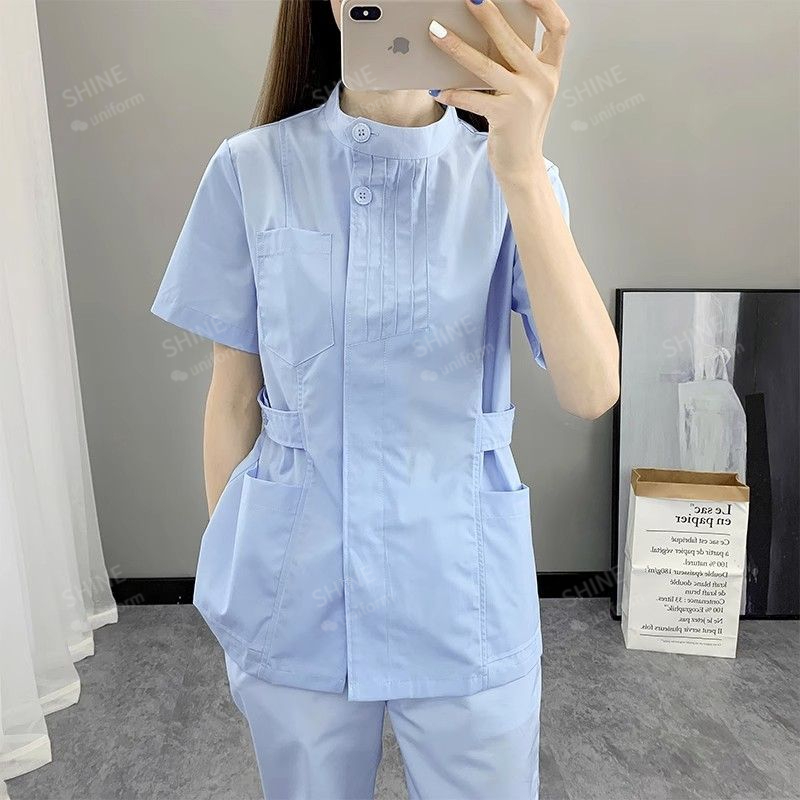 Pink Nurse Uniforms Short Slee - Medical Lab Logo ulasan dan harga